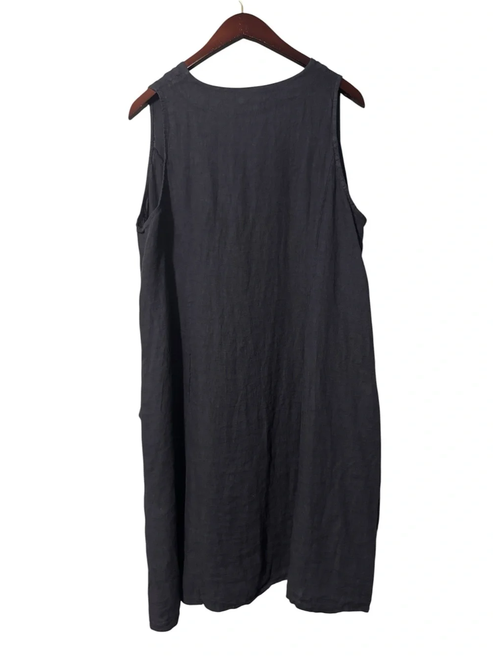 Alessia Pacini Dress 1X Blue Linen Button V-Neck Pockets Preppy Lagenlook Italia - Picture 2 of 6